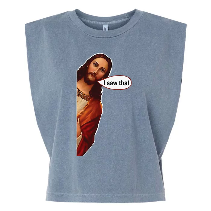 funny Jesus I saw that cute christian faith Garment-Dyed Women's Muscle Tee