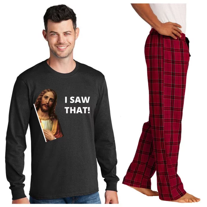 Funny Jesus I Saw That Meme Design Long Sleeve Pajama Set