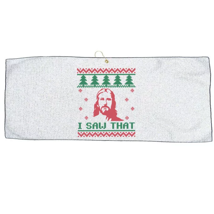 Funny Jesus I Saw That Christian Ugly Christmas Faith Winter Large Microfiber Waffle Golf Towel