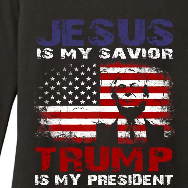 Funny Jesus Is My Savior Trump Is My President Trump 2024 Usa Flag Gift Womens CVC Long Sleeve Shirt