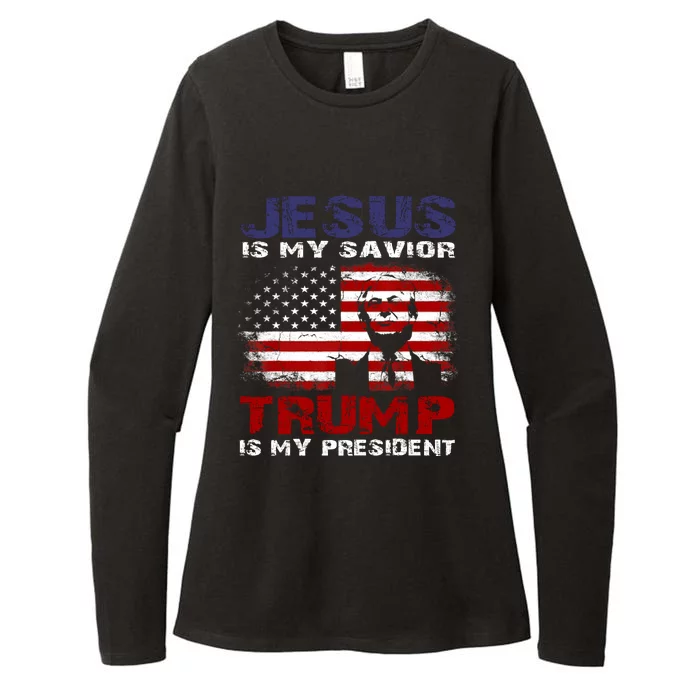 Funny Jesus Is My Savior Trump Is My President Trump 2024 Usa Flag Gift Womens CVC Long Sleeve Shirt