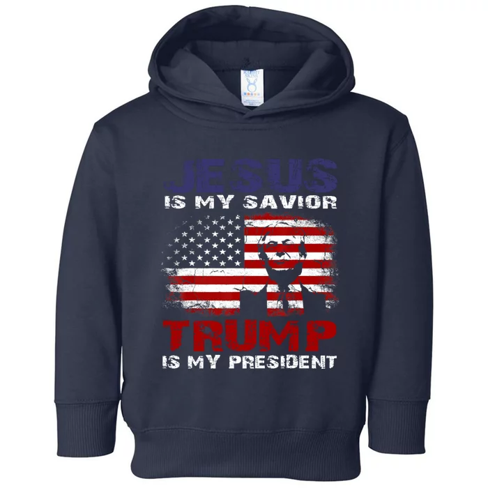 Funny Jesus Is My Savior Trump Is My President Trump 2024 Usa Flag Gift Toddler Hoodie