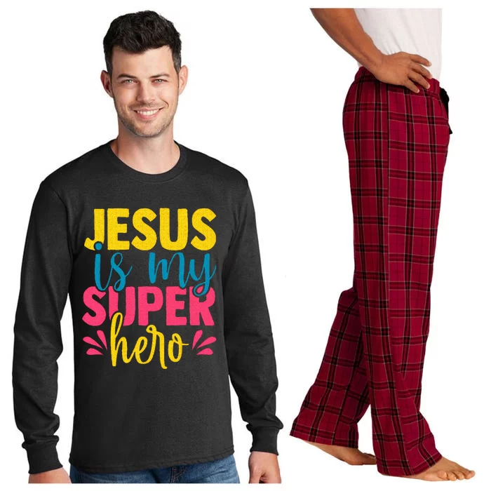 Funny Jesus is my superhero christian Cute Powerful Love God Long Sleeve Pajama Set