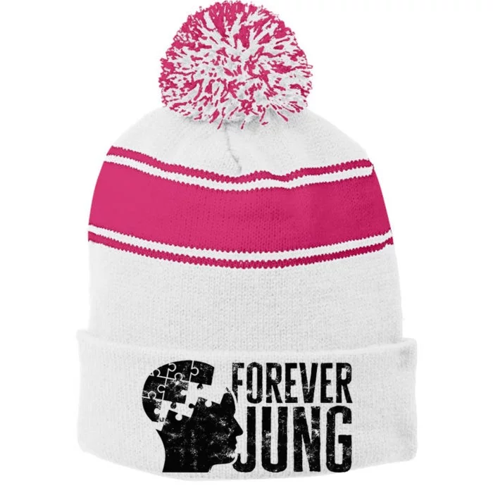 Forever Jung Irrational Fear Stripe Pom Pom Beanie