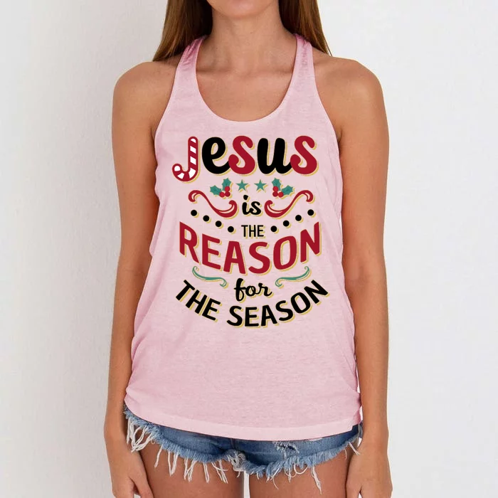 Festive Jesus Is The Reason For The Season Women's Knotted Racerback Tank