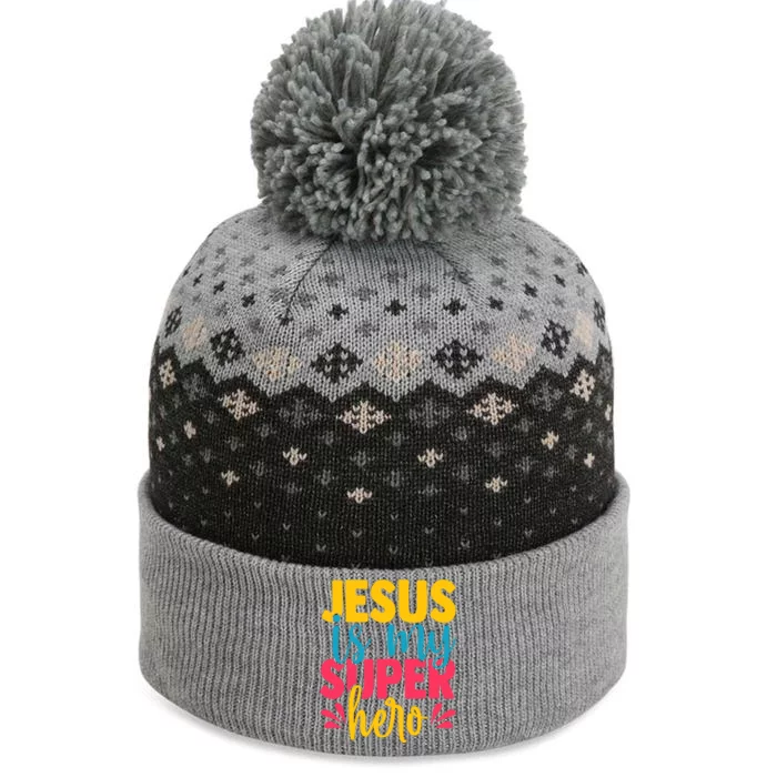 Funny Jesus Is My Superhero Christian Cute Powerful Love God The Baniff Cuffed Pom Beanie