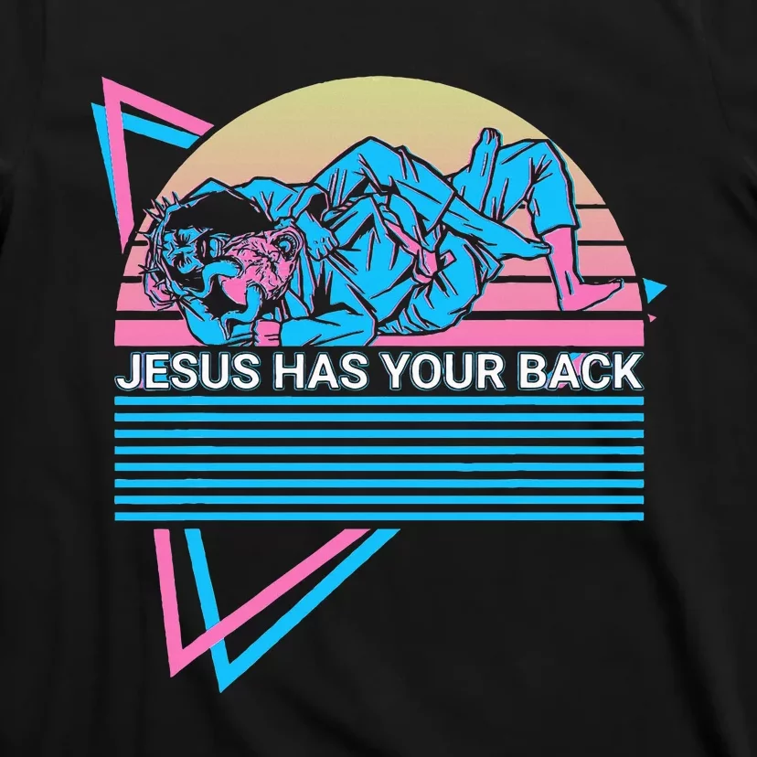 Funny Jiu Jitsu Bjj Retro Jesus Has Your Back T-Shirt