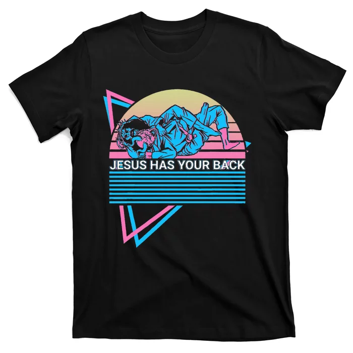 Funny Jiu Jitsu Bjj Retro Jesus Has Your Back T-Shirt