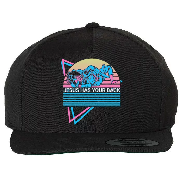 Funny Jiu Jitsu Bjj Retro Jesus Has Your Back Wool Snapback Cap