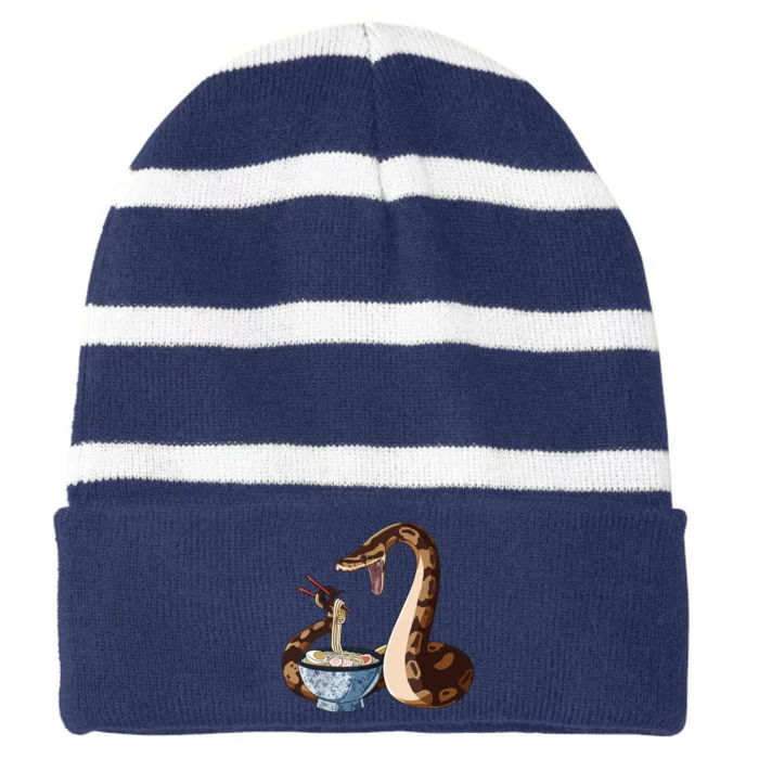 Funny Japanese Kawaii Ramen Snake Ball Python Striped Beanie with Solid Band