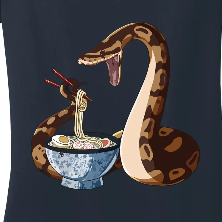 Funny Japanese Kawaii Ramen Snake Ball Python Women's V-Neck T-Shirt