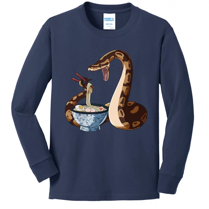 Funny Japanese Kawaii Ramen Snake Ball Python Kids Long Sleeve Shirt