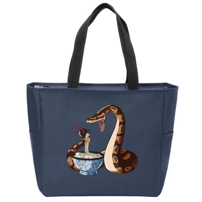 Funny Japanese Kawaii Ramen Snake Ball Python Zip Tote Bag