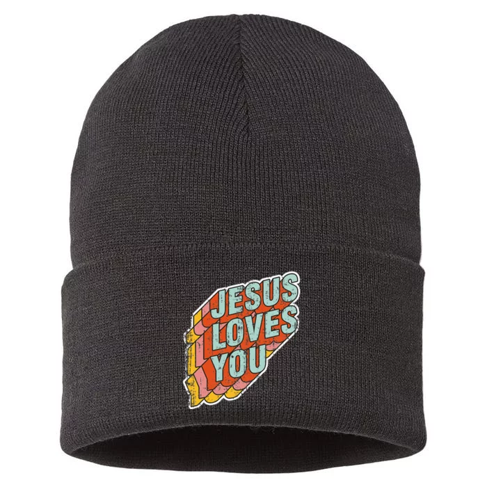 funny Jesus Loves You religious Vintage Style Sustainable Knit Beanie