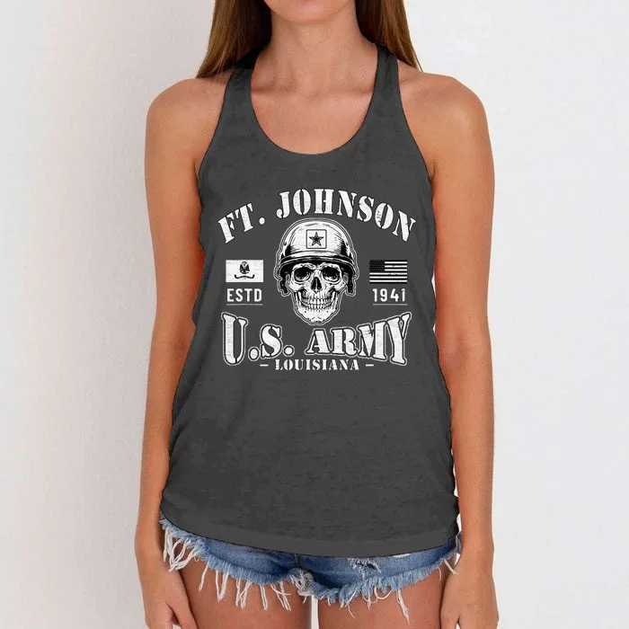 Fort Johnson Louisiana La Ft Polk Tigerland Military Base Women's Knotted Racerback Tank