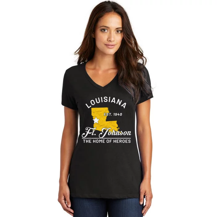 Fort Johnson Louisiana La Vintage Home Of Heroes Jrtc Gift Women's V-Neck T-Shirt