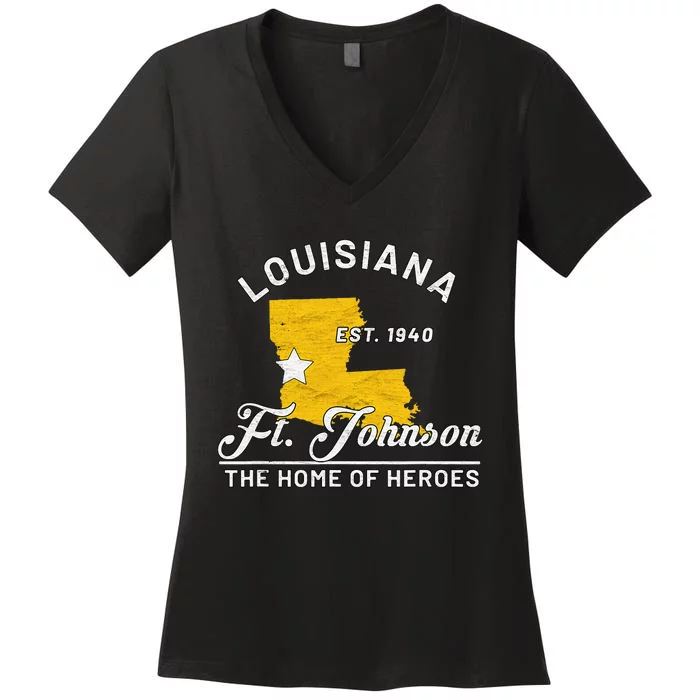 Fort Johnson Louisiana La Vintage Home Of Heroes Jrtc Gift Women's V-Neck T-Shirt