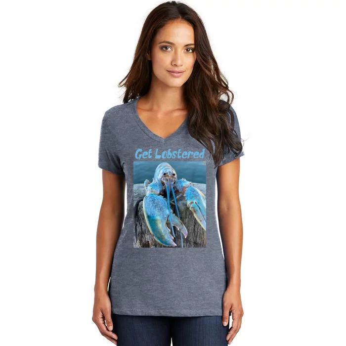 Funny Jumpscare Lobster Meme Blue Crustacean Women's V-Neck T-Shirt