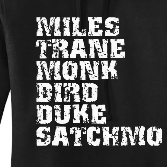 Famous Jazz Miles Coltrane Monk Parker Ellington List Women's Pullover Hoodie