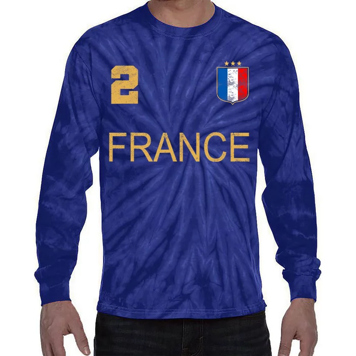 France Jersey Number Two Soccer French Flag Futebol Fans Tie-Dye Long Sleeve Shirt