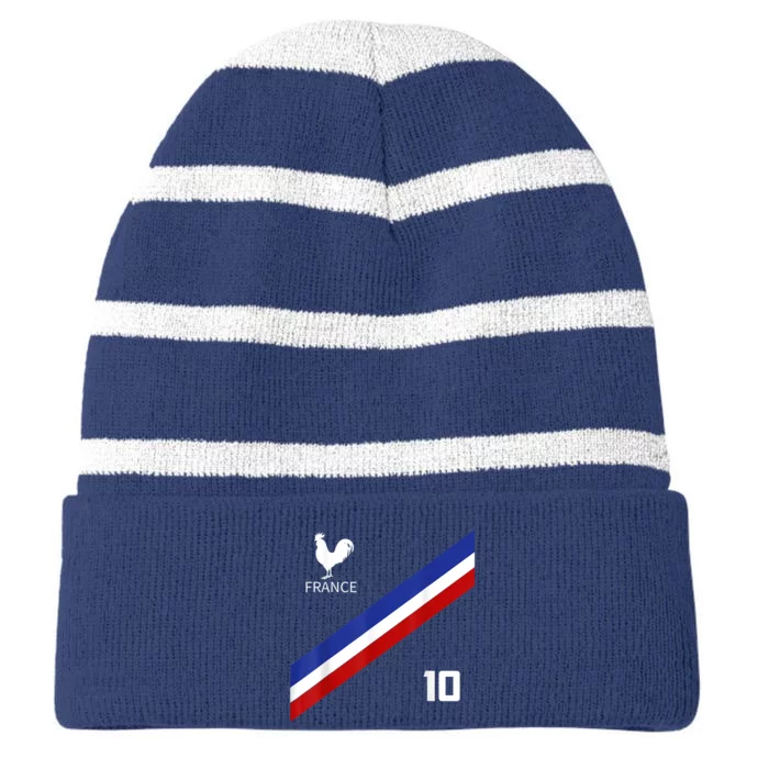 France Jersey Number Ten Soccer French Futbol Club Striped Beanie with Solid Band