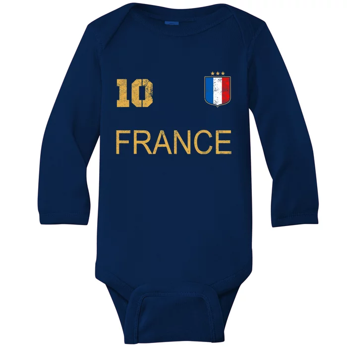 France Jersey Number Ten Soccer French Flag Futebol Fans Baby Long Sleeve Bodysuit