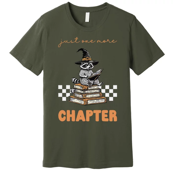 Funny Just One More Chapter Racoon Halloween Book Lover Premium T-Shirt