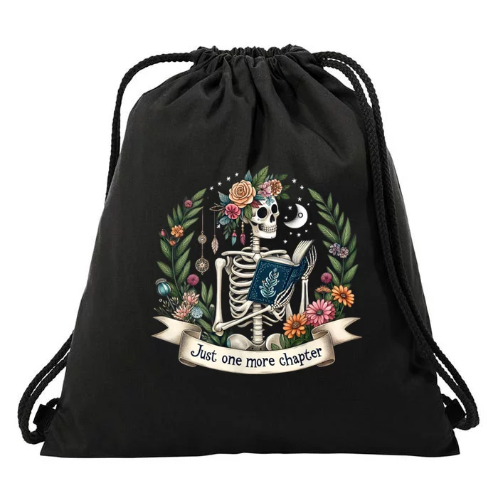 Funny Just One More Chapter Floral Book Lover Reading Design Drawstring Bag