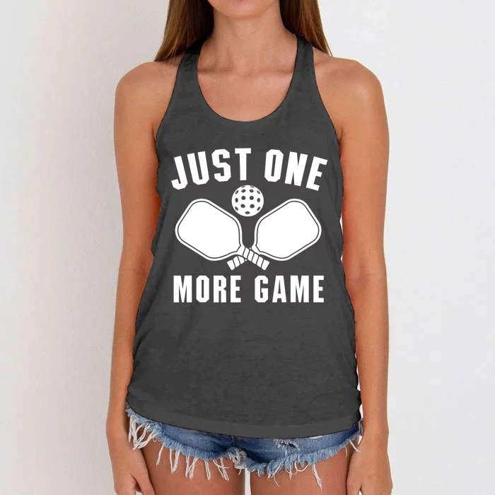 Funny Just One More Game Pickleball Player Gift Pickleballers Women's Knotted Racerback Tank