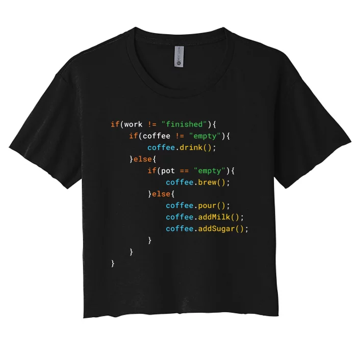 Funny Java Programmer Coffee Coding Gift For Coders Women's Crop Top Tee