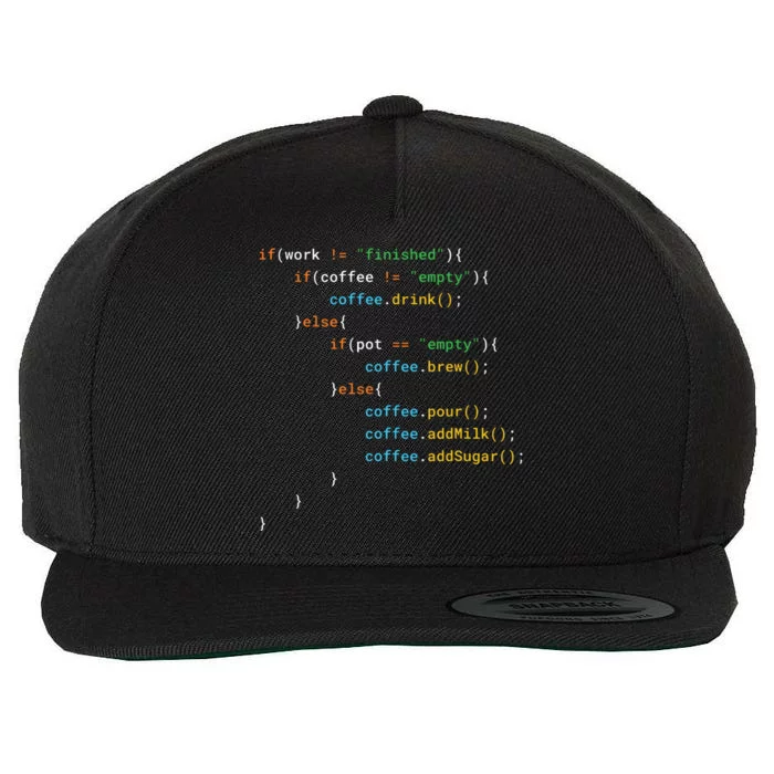 Funny Java Programmer Coffee Coding Gift For Coders Wool Snapback Cap