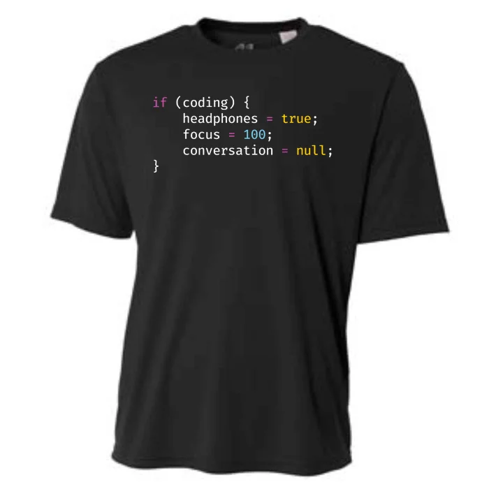 Funny Joke Programming If Coding Headphones Focus Cooling Performance Crew T-Shirt