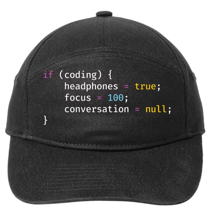 Funny Joke Programming If Coding Headphones Focus 7-Panel Snapback Hat