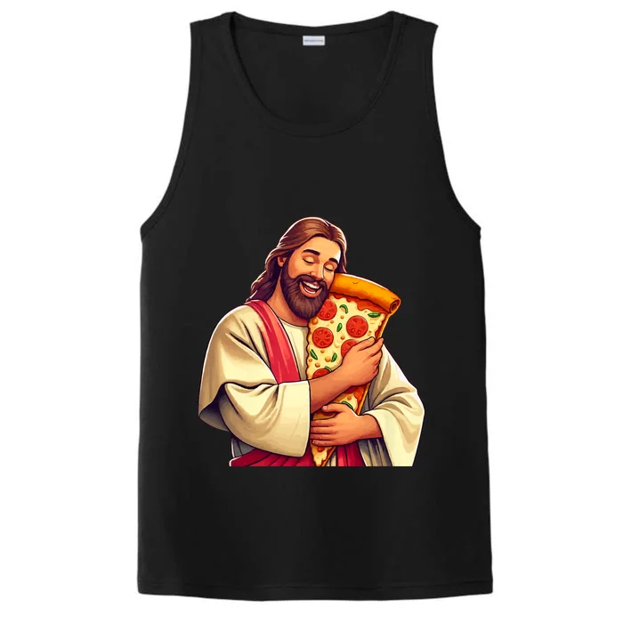 Funny Jesus Pizza Lover Christian Humor Pizza Joke Performance Tank