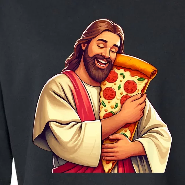 Funny Jesus Pizza Lover Christian Humor Pizza Joke Cropped Pullover Crew