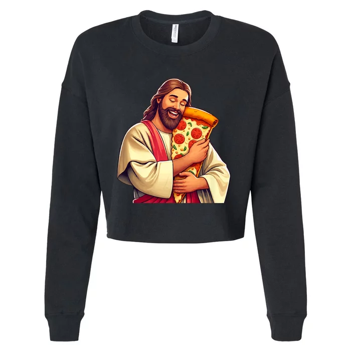 Funny Jesus Pizza Lover Christian Humor Pizza Joke Cropped Pullover Crew