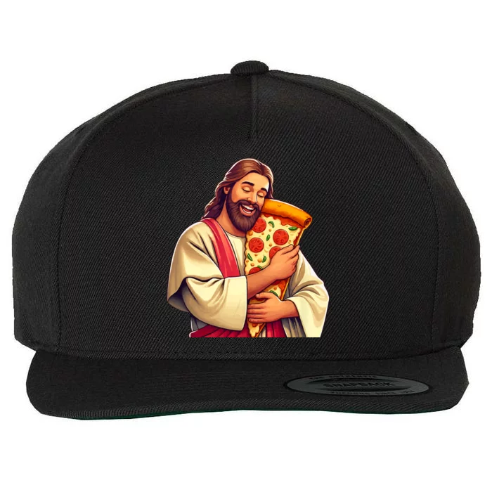 Funny Jesus Pizza Lover Christian Humor Pizza Joke Wool Snapback Cap