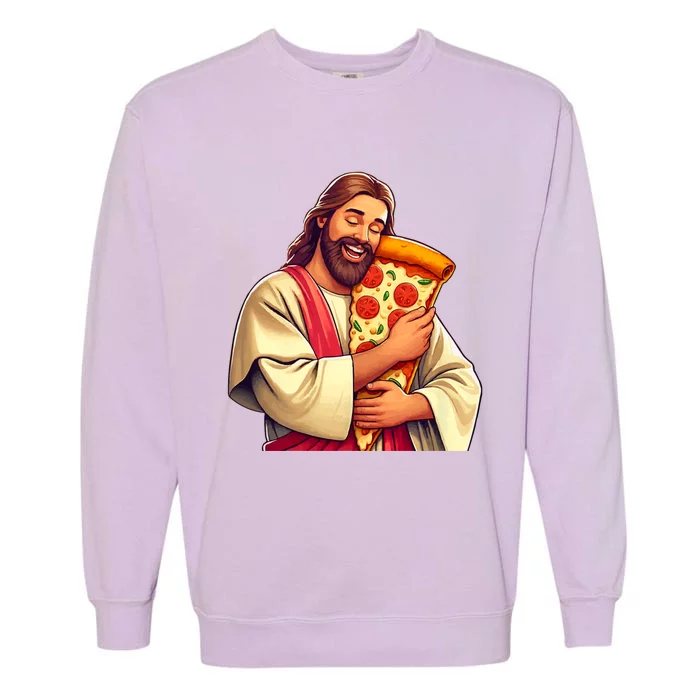 Funny Jesus Pizza Lover Christian Humor Pizza Joke Garment-Dyed Sweatshirt