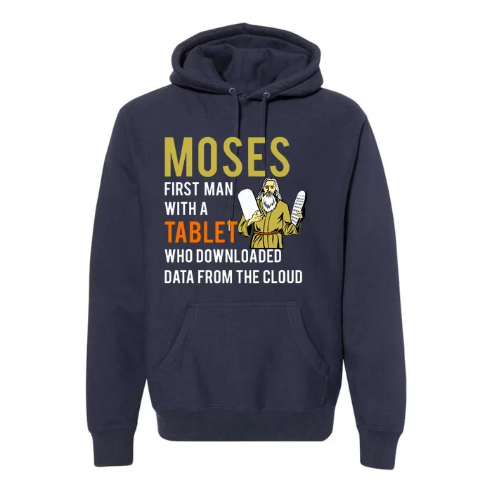 Funny Jewish Passover Moses Tablet Data Cloud Computing Premium Hoodie