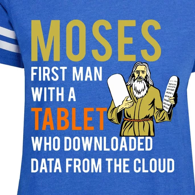 Funny Jewish Passover Moses Tablet Data Cloud Computing Enza Ladies Jersey Football T-Shirt