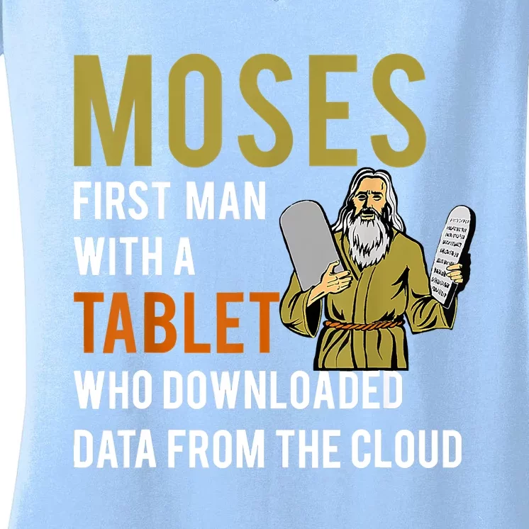 Funny Jewish Passover Moses Tablet Data Cloud Computing Women's V-Neck T-Shirt