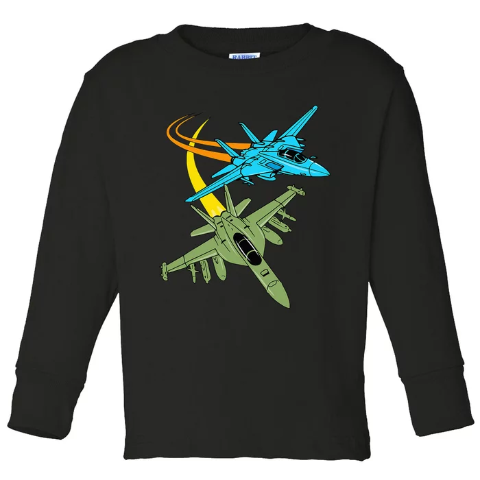 Fighter Jet Plane Future Pilot Aviation Airplanes Aircraft Toddler Long Sleeve Shirt