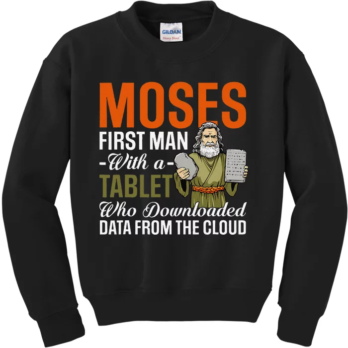 Funny Jewish Passover Moses Tablet Data Cloud Computing Pun Kids Sweatshirt