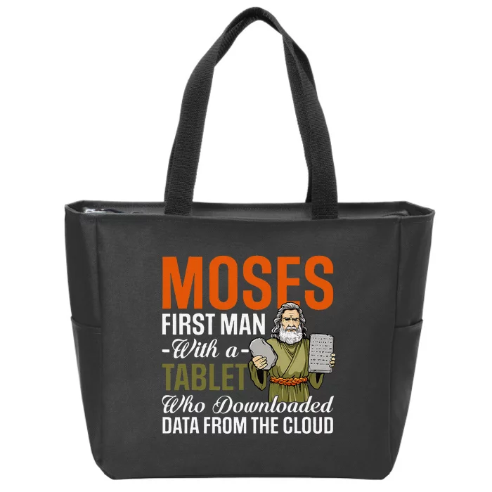 Funny Jewish Passover Moses Tablet Data Cloud Computing Pun Zip Tote Bag