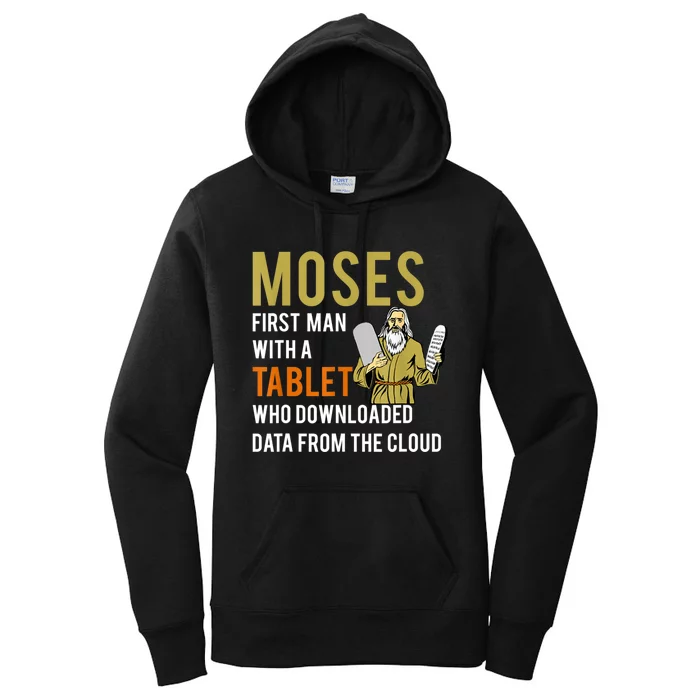 Funny Jewish Passover Moses Tablet Data Cloud Computing Women's Pullover Hoodie