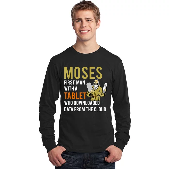 Funny Jewish Passover Moses Tablet Data Cloud Computing Tall Long Sleeve T-Shirt