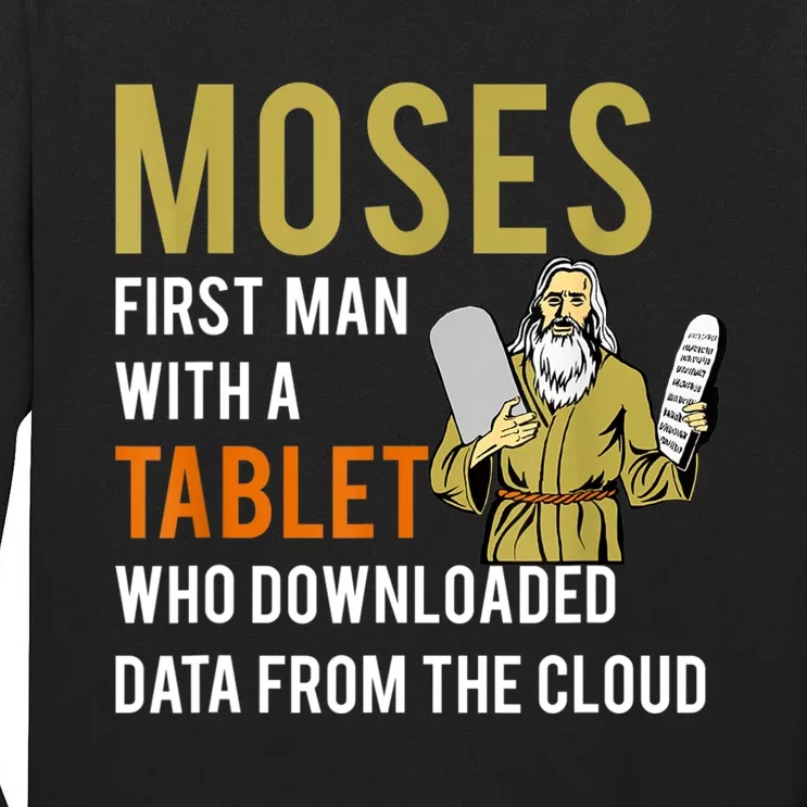 Funny Jewish Passover Moses Tablet Data Cloud Computing Tall Long Sleeve T-Shirt