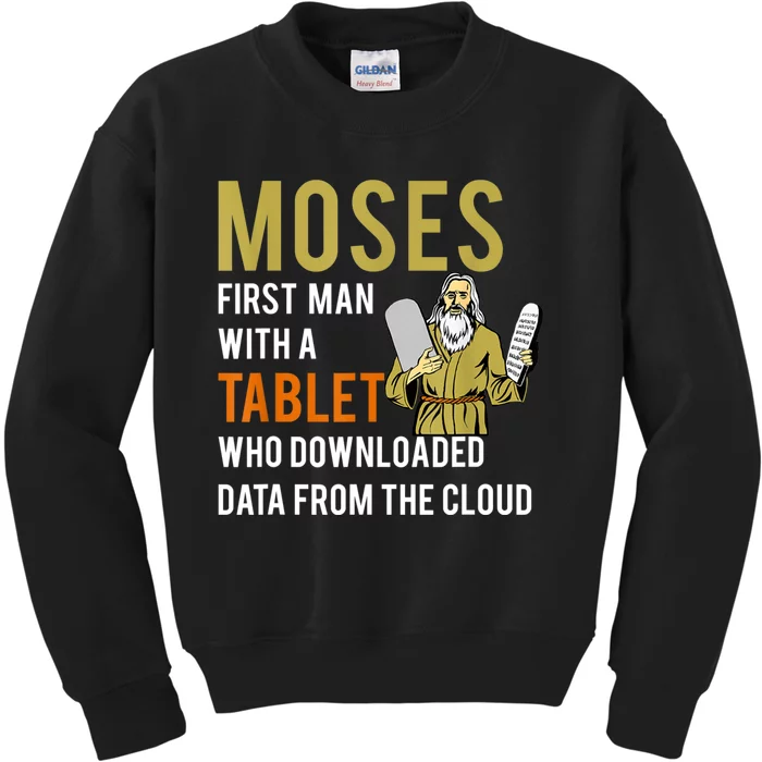 Funny Jewish Passover Moses Tablet Data Cloud Computing Kids Sweatshirt