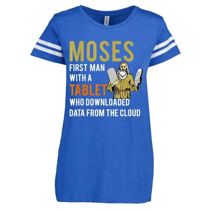 Funny Jewish Passover Moses Tablet Data Cloud Computing Enza Ladies Jersey Football T-Shirt