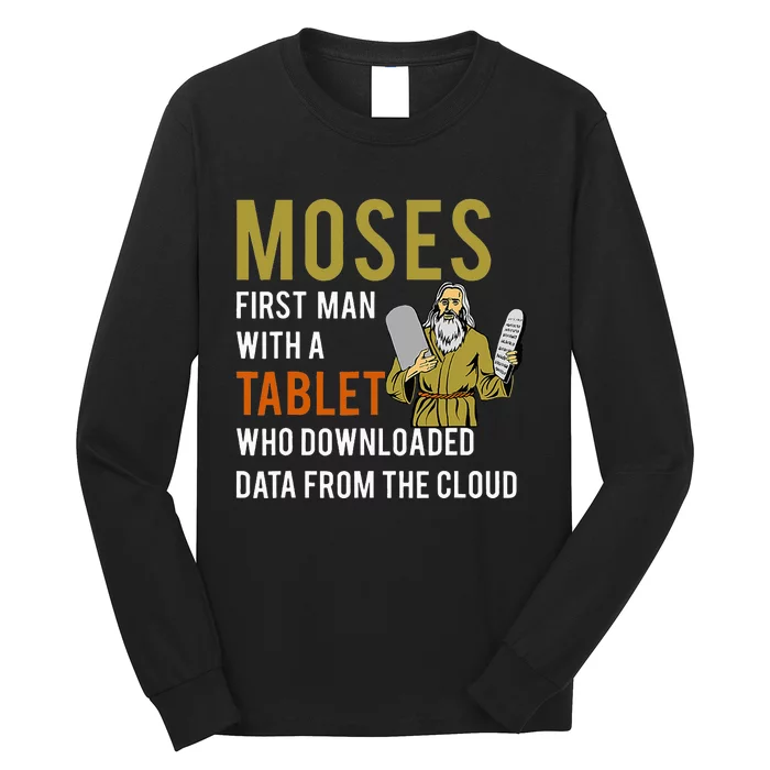 Funny Jewish Passover Moses Tablet Data Cloud Computing Long Sleeve Shirt